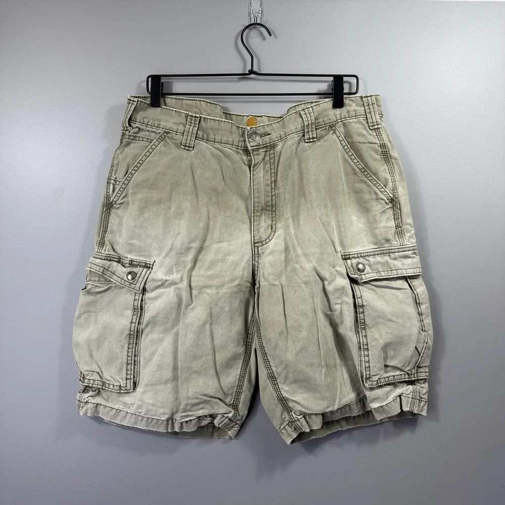 Carhartt Cargo Shorts Mens 36 Beige Relaxed Fit Canvas Workwear Utility Pockets